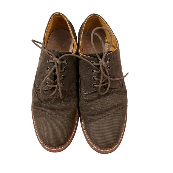 TOMS Brogue Canvas Oxford Shoes Lace up Wingtip Brown Casual Dress 9.5 - Picture 1 of 6